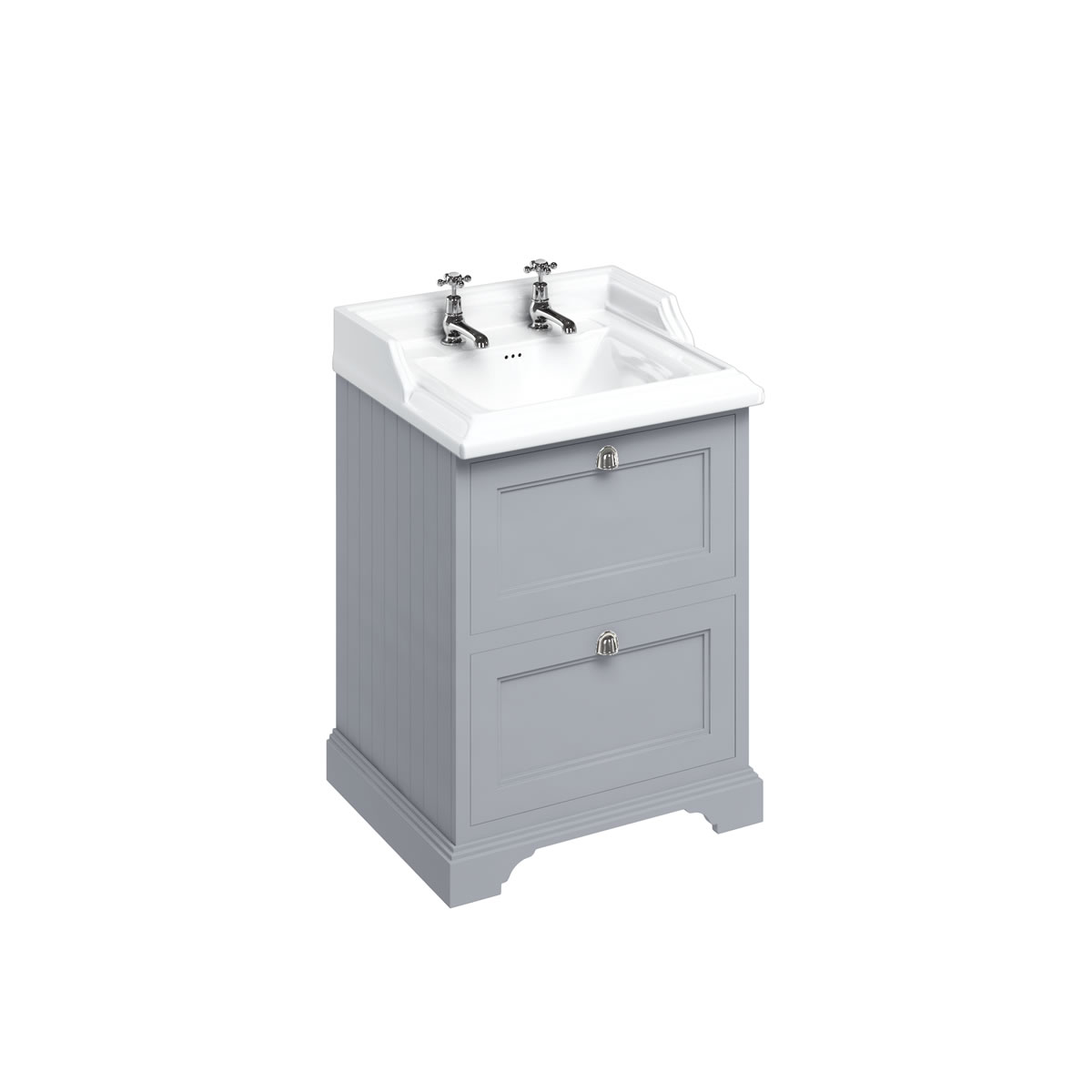 Freestanding 65 Vanity Unit with 2 drawers - Classic Grey and Classic basin 2 tap holes 